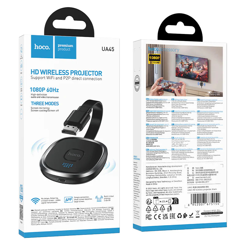 Hoco Wireless HD Display Projector Screen Mirroring Adapter for Phone Tablet Laptop UA45