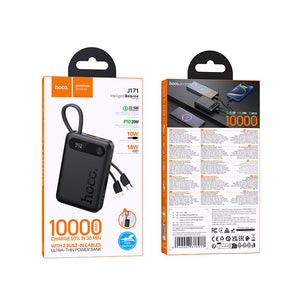 Hoco 10000mAh Slim Power Bank with Built-In USB-C & Lightning Cables 22.5W Fast Charging