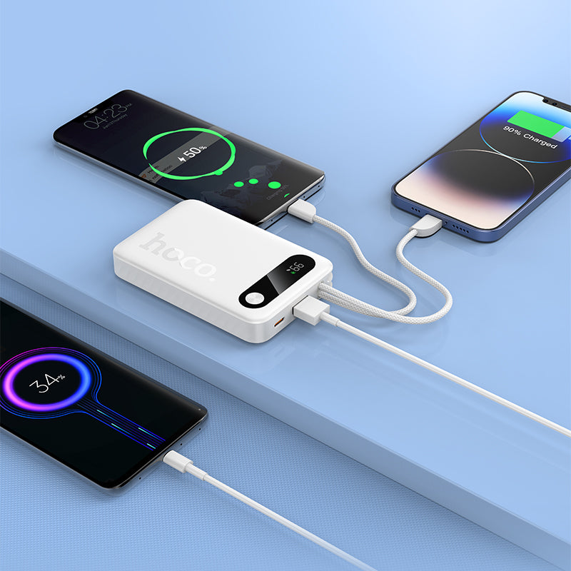 Hoco 10000mAh Slim Power Bank with Built-In USB-C & Lightning Cables 22.5W Fast Charging