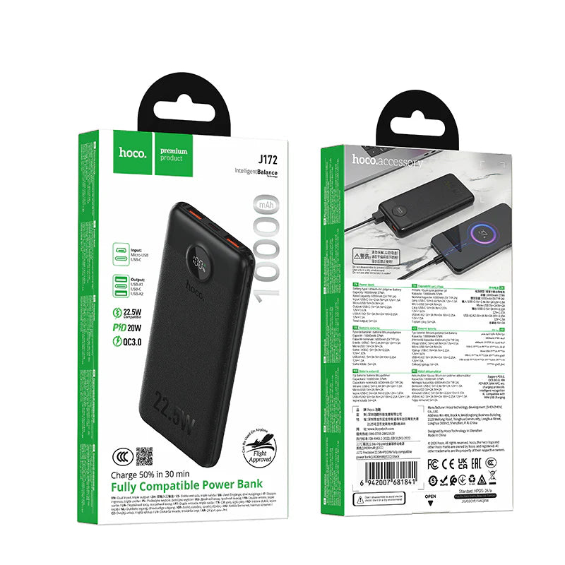 Hoco 10000mAh Power Bank 22.5W PD20W CCC Certified Fully Compatible J172