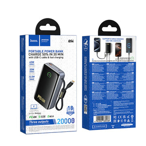 Hoco 20000mAh Power Bank PD45W Fast Charging High Capacity with Built-In Cable Q54