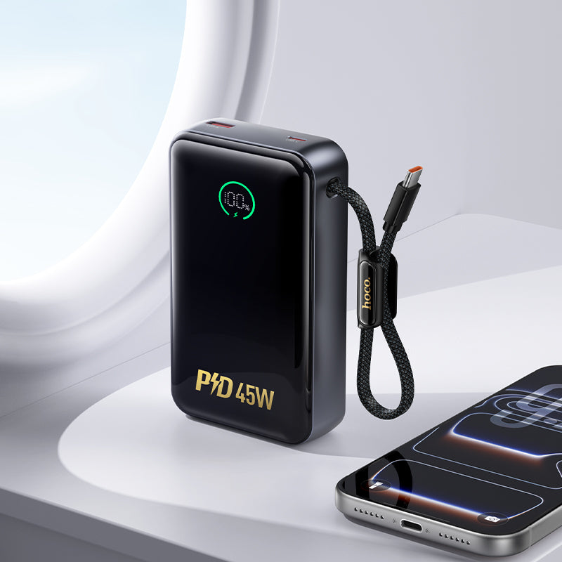 Hoco 20000mAh Power Bank PD45W Fast Charging High Capacity with Built-In Cable Q54