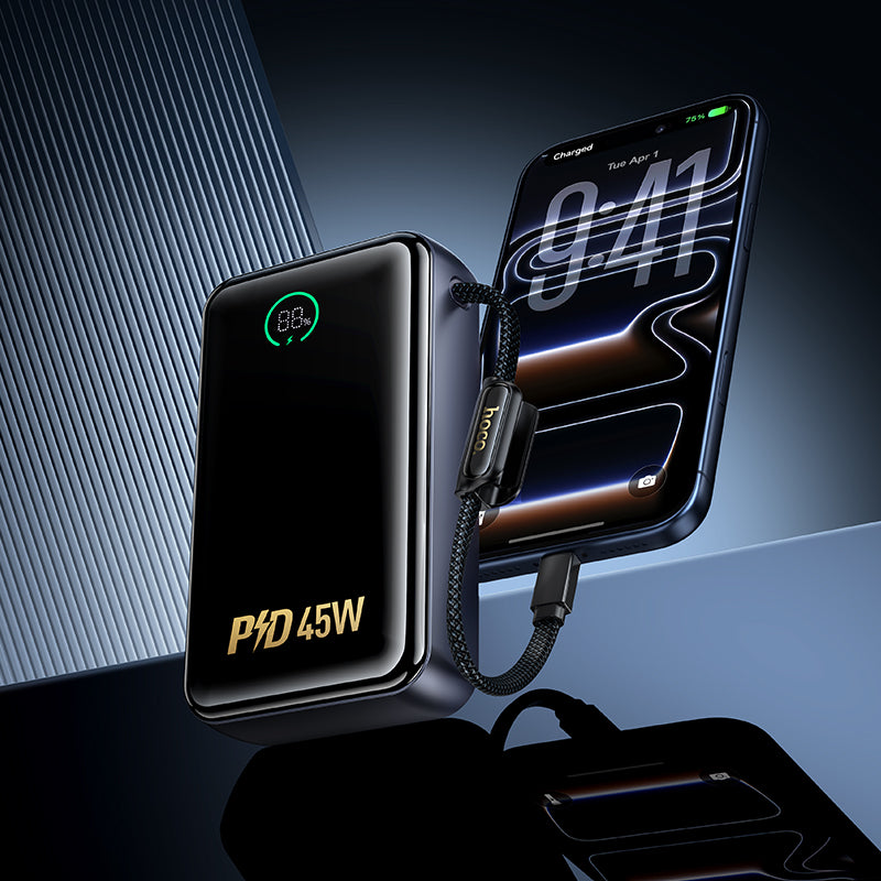 Hoco 20000mAh Power Bank PD45W Fast Charging High Capacity with Built-In Cable Q54