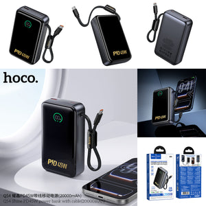 Hoco 20000mAh Power Bank PD45W Fast Charging High Capacity with Built-In Cable Q54
