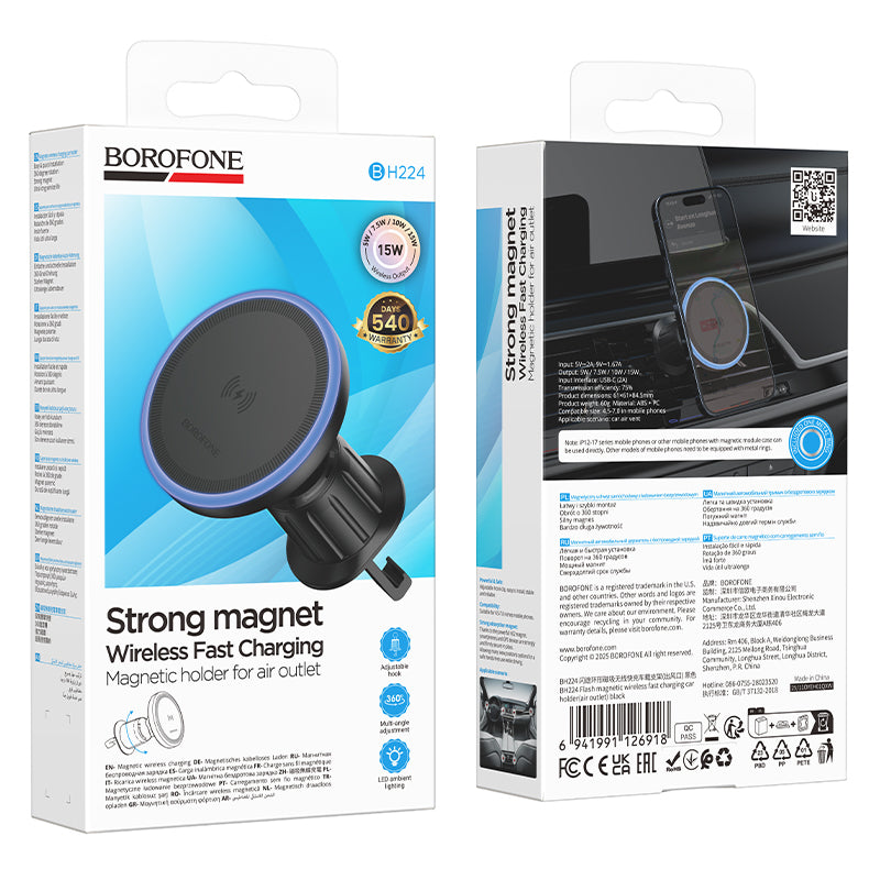 Borofone 15W Magnetic Wireless Fast Charging Car Holder for Air Vent