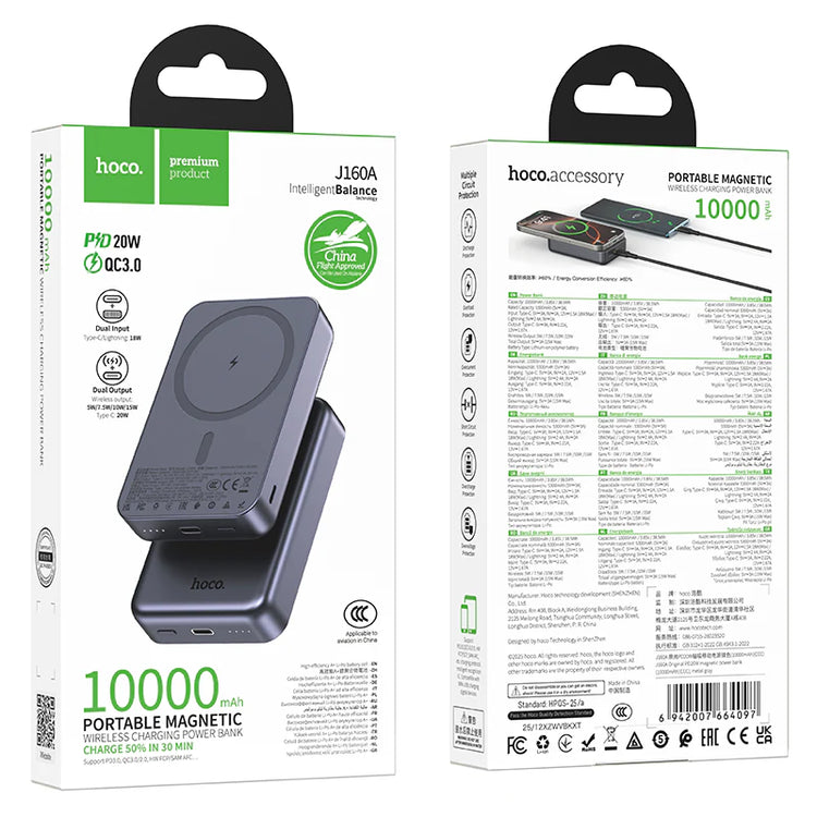 Hoco 10000mAh Magnetic Power Bank PD20W CCC Certified MagSafe Compatible J160A