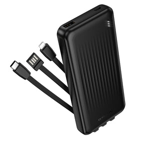 BOROFONE 10000mAh Power Bank with 3 Built-In Cables Fast Charging Portable Charger