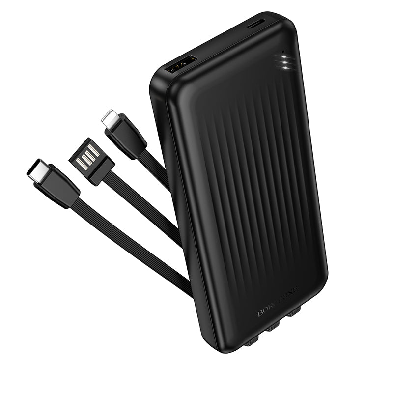 BOROFONE 10000mAh Power Bank with 3 Built-In Cables Fast Charging Portable Charger