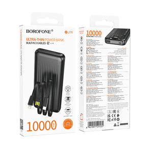 BOROFONE 10000mAh Power Bank with 3 Built-In Cables Fast Charging Portable Charger