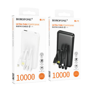 BOROFONE 10000mAh Power Bank with 3 Built-In Cables Fast Charging Portable Charger