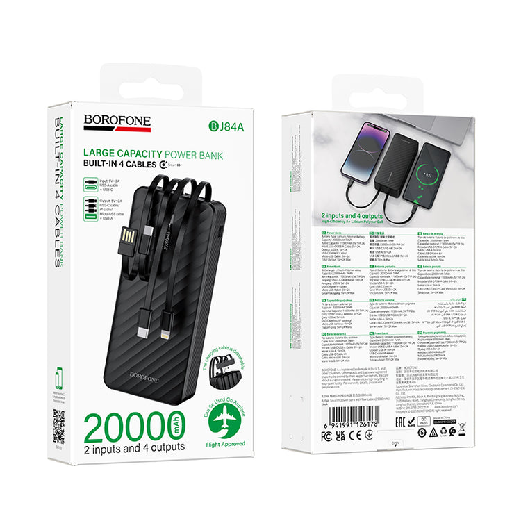 Borofone 20000mAh Power Bank with 4 Built-In Cables Portable Charger