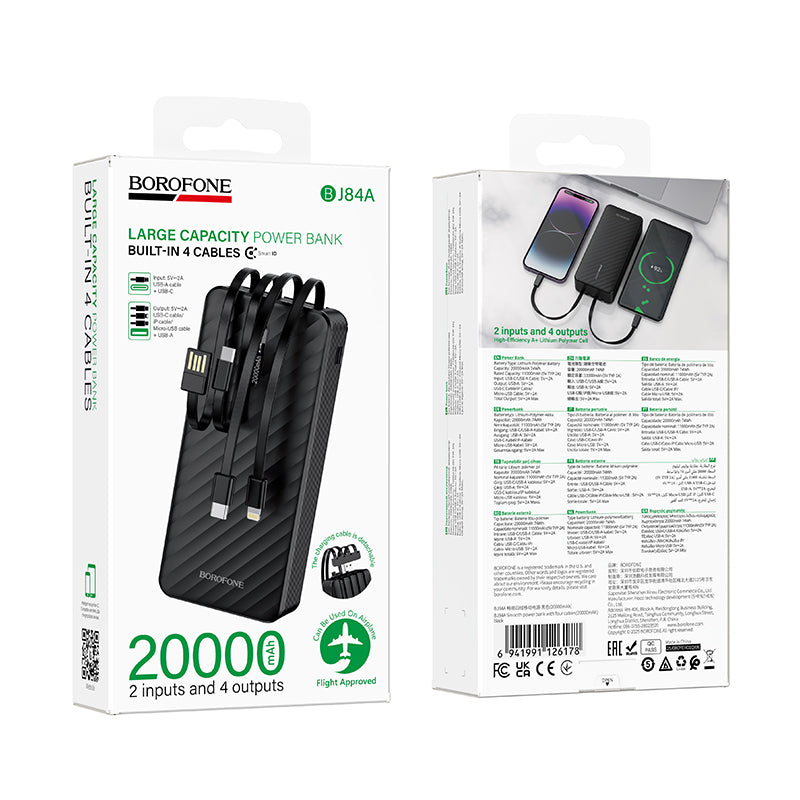 Borofone 20000mAh Power Bank with 4 Built-In Cables Portable Charger