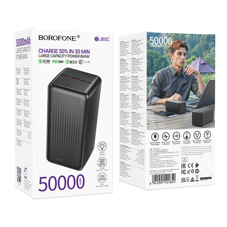 Borofone 50000mAh Power Bank 22.5W QC3.0 PD20W Dual USB and USB-C Fast Charging BJ80C