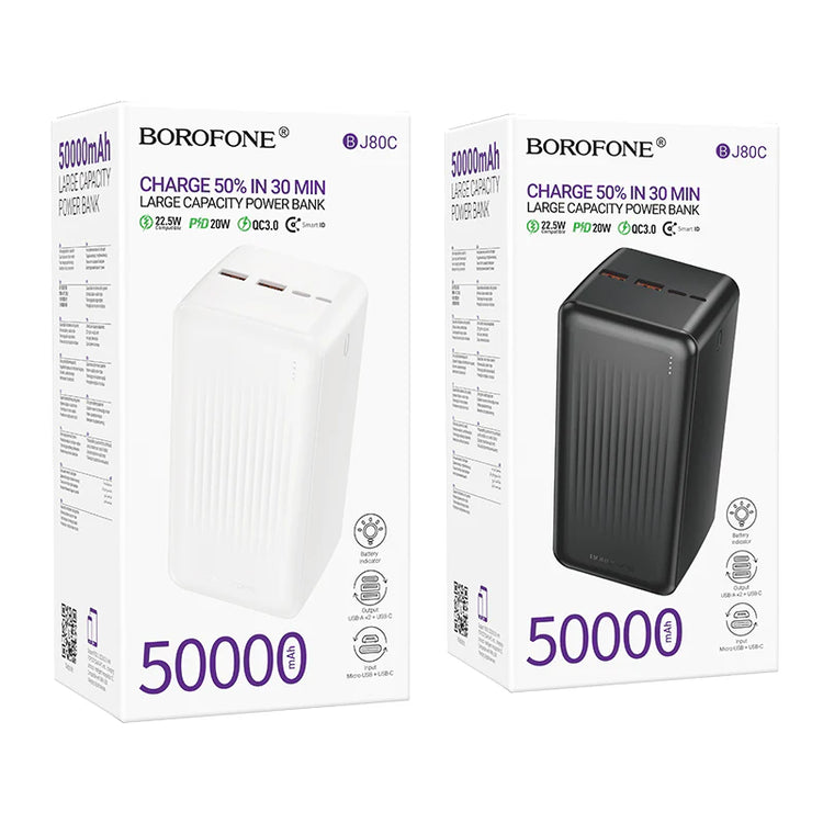 Borofone 50000mAh Power Bank 22.5W QC3.0 PD20W Dual USB and USB-C Fast Charging BJ80C