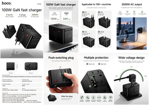 Hoco 100W GaN Fast Charger 3-Port USB-C 1-Port USB-A Universal Wall Charger DC152