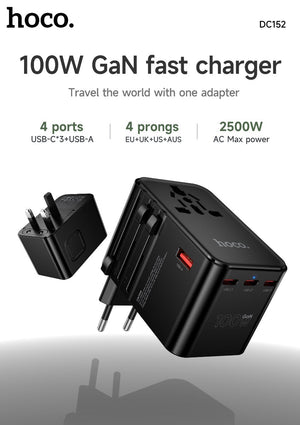 Hoco 100W GaN Fast Charger 3-Port USB-C 1-Port USB-A Universal Wall Charger DC152