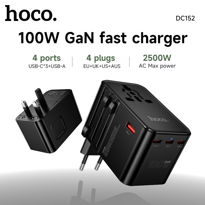 Hoco 100W GaN Fast Charger 3-Port USB-C 1-Port USB-A Universal Wall Charger DC152