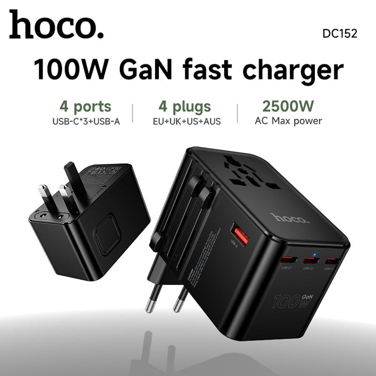 Hoco 100W GaN Fast Charger 3-Port USB-C 1-Port USB-A Universal Wall Charger DC152