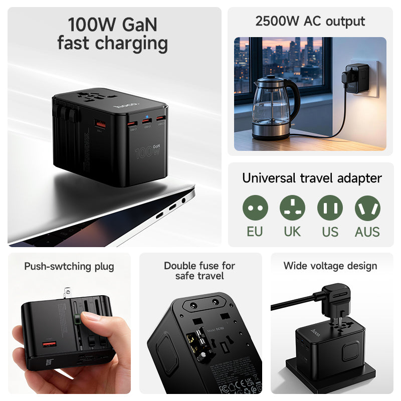 Hoco 100W GaN Fast Charger 3-Port USB-C 1-Port USB-A Universal Wall Charger DC152