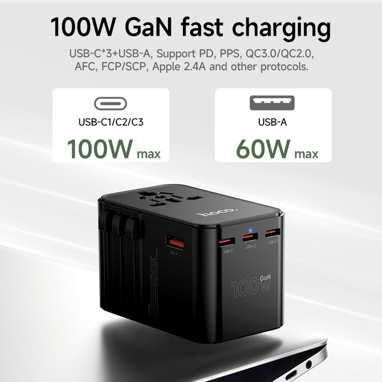 Hoco 100W GaN Fast Charger 3-Port USB-C 1-Port USB-A Universal Wall Charger DC152