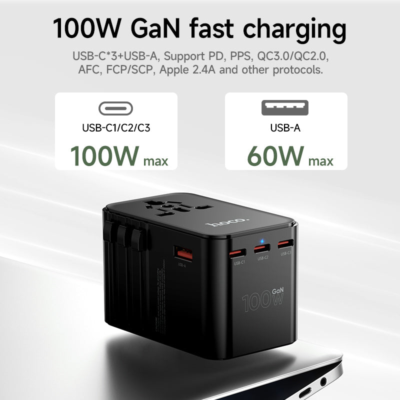 Hoco 100W GaN Fast Charger 3-Port USB-C 1-Port USB-A Universal Wall Charger DC152
