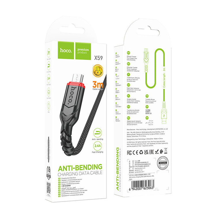 Hoco Micro USB Braided Charging Data Cable with 2.4A Fast Charging, 100cm