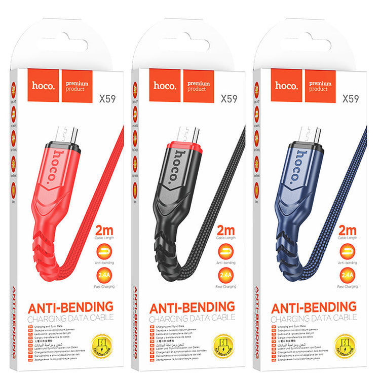 Hoco Micro USB Braided Charging Data Cable with 2.4A Fast Charging, 100cm