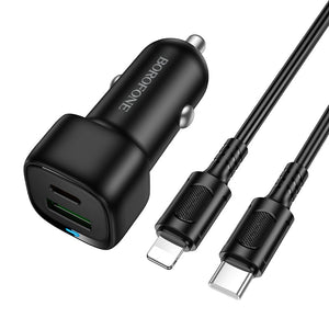 Borofone PD38W Dual Port Car Charger Set with USB-C to Lightning Cable