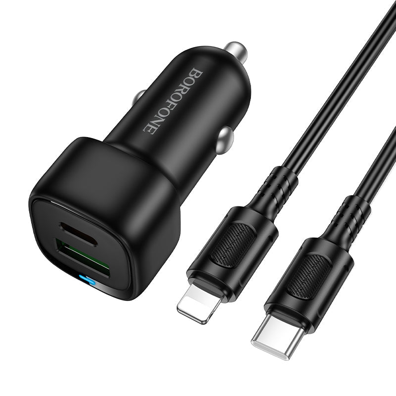 Borofone PD38W Dual Port Car Charger Set with USB-C to Lightning Cable