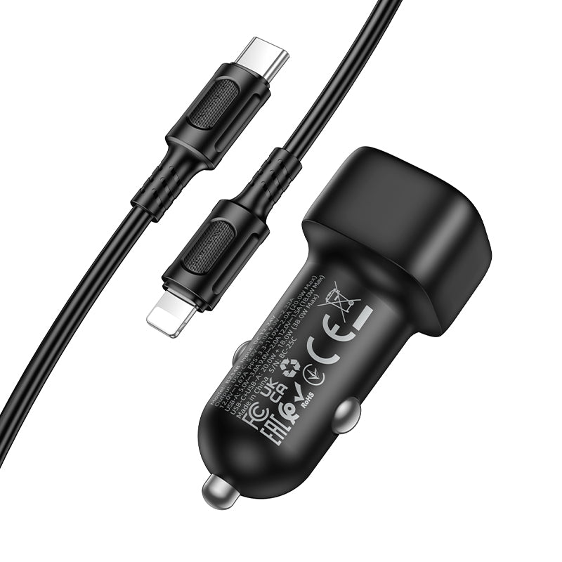 Borofone PD38W Dual Port Car Charger Set with USB-C to Lightning Cable