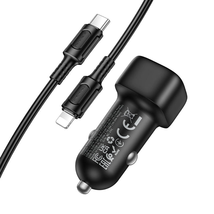 Borofone PD38W Dual Port Car Charger Set with USB-C to Lightning Cable