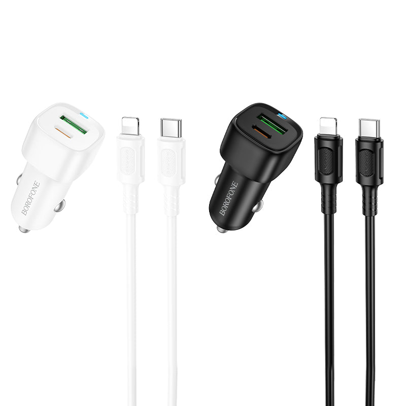 Borofone PD38W Dual Port Car Charger Set with USB-C to Lightning Cable