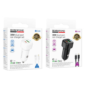 Borofone PD38W Dual Port Car Charger Set with USB-C to Lightning Cable
