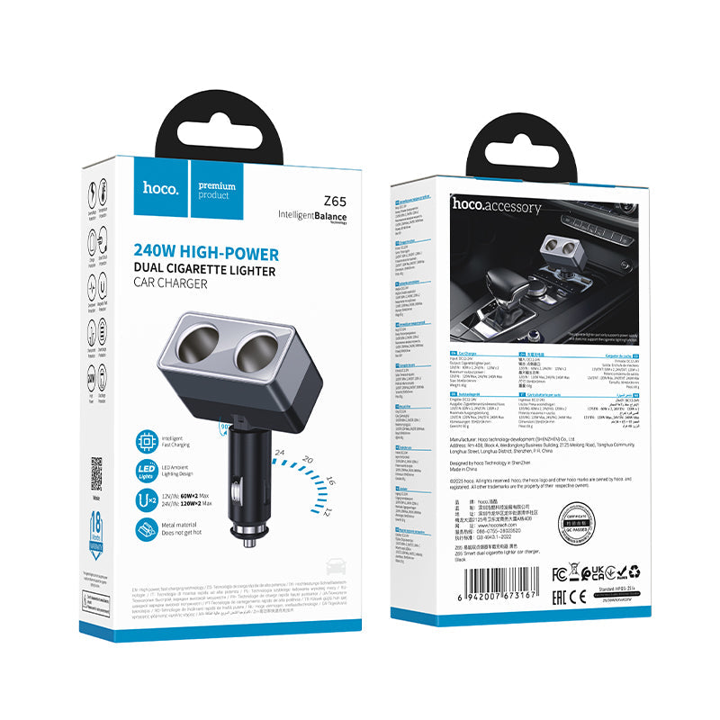 Hoco Dual Cigarette Lighter Car Charger Splitter for Two Devices