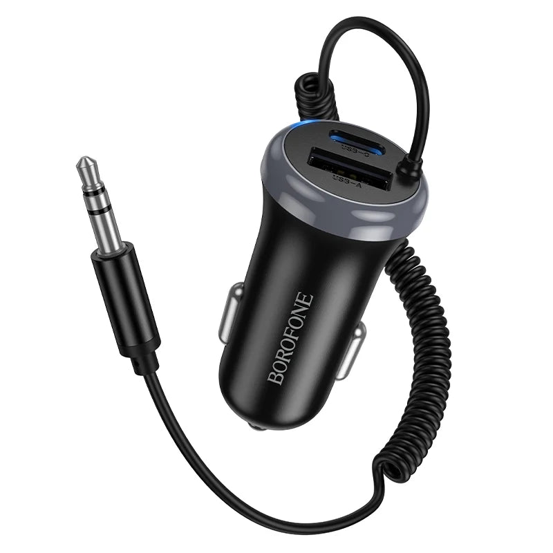 Borofone Dual-Port Car Bluetooth Receiver with Built-In Charging Cable