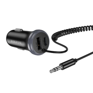 Borofone Dual-Port Car Bluetooth Receiver with Built-In Charging Cable