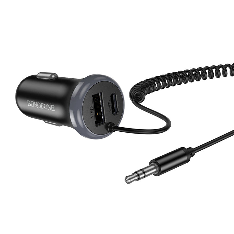 Borofone Dual-Port Car Bluetooth Receiver with Built-In Charging Cable