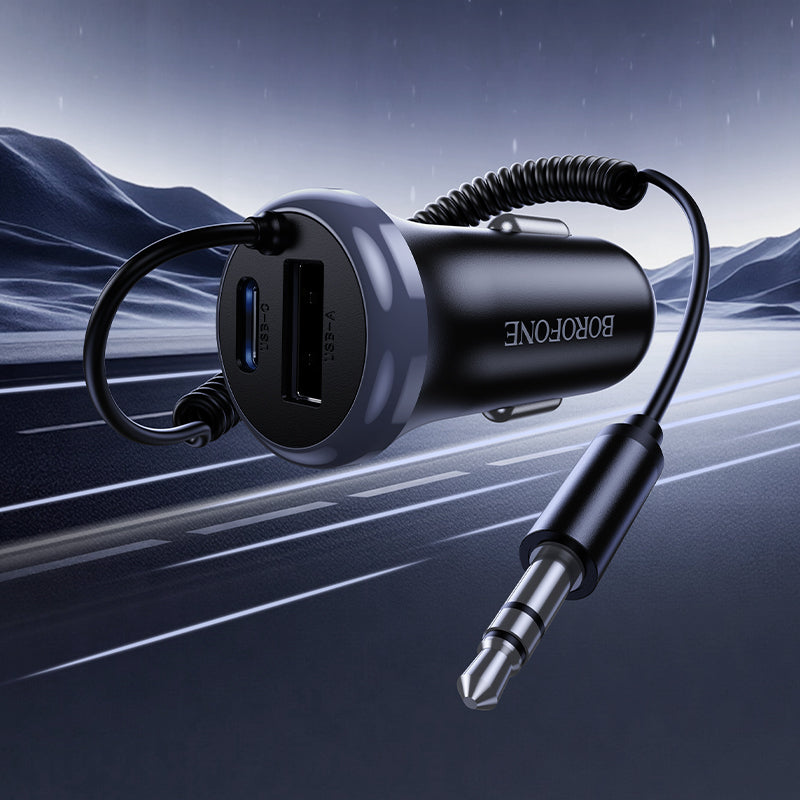 Borofone Dual-Port Car Bluetooth Receiver with Built-In Charging Cable