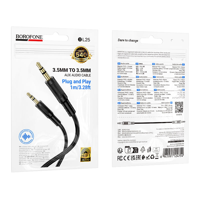 Borofone Universal AUX Audio Cable for Phones, Tablets and Car Stereos