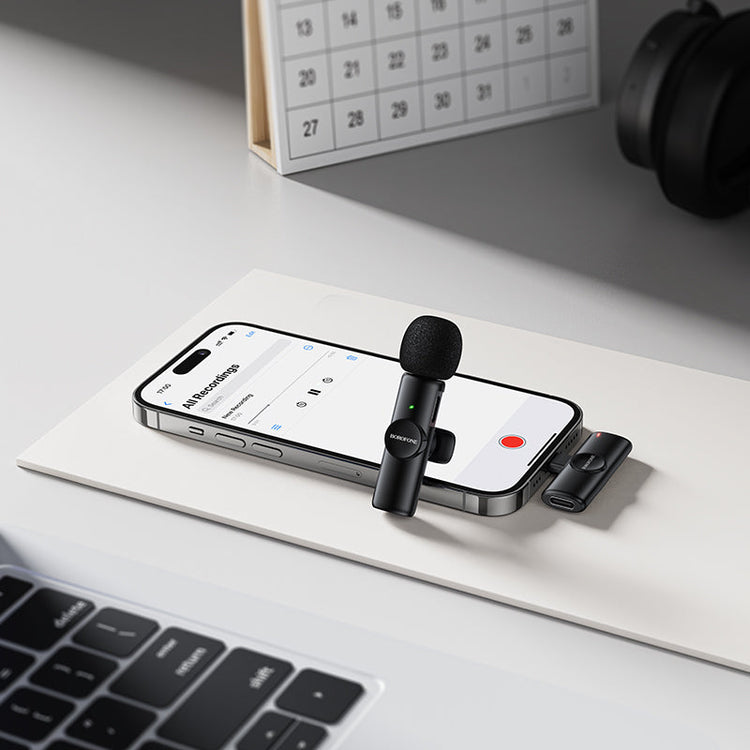 Borofone Wireless Clip-On Lavalier Microphone with USB-C Connector for Video Recording