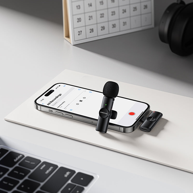 Borofone Wireless Clip-On Lavalier Microphone with USB-C Connector for Video Recording
