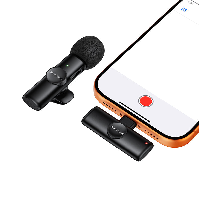 Borofone Wireless Clip-On Lavalier Microphone with USB-C Connector for Video Recording