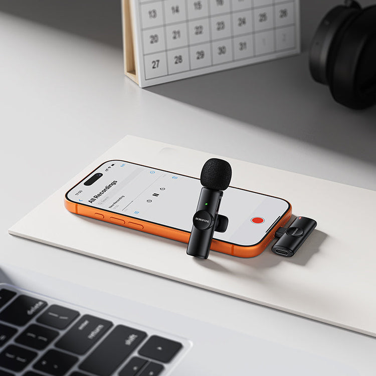 Borofone Wireless Clip-On Lavalier Microphone with USB-C Connector for Video Recording