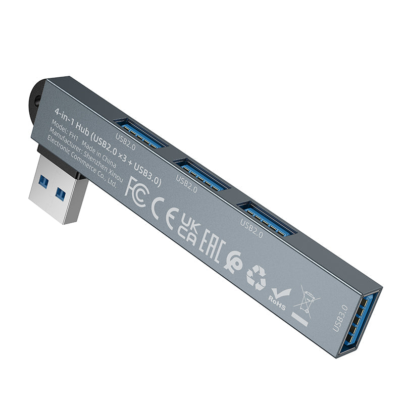 Borofone 4-in-1 USB Hub with 3x USB 2.0 and USB 3.0 Ports for Laptops and Desktops