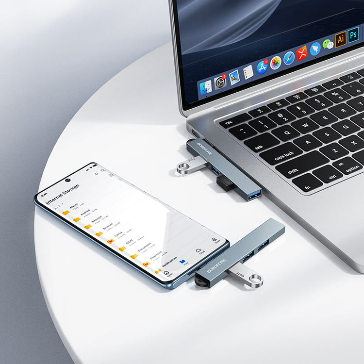 Borofone 4-in-1 USB-C Hub with 3x USB 2.0 and USB 3.0 Ports for USB-C Devices
