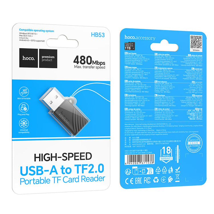 Hoco Mini TF Card Reader with USB-A, USB-C or Lightning Connector