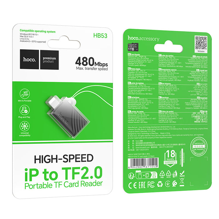 Hoco Mini TF Card Reader with USB-A, USB-C or Lightning Connector