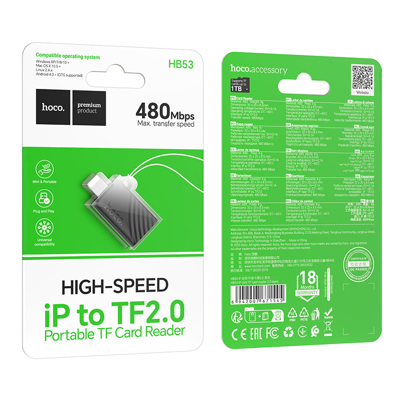 Hoco Mini TF Card Reader with USB-A, USB-C or Lightning Connector