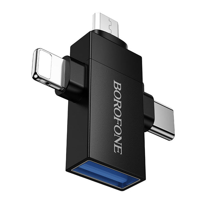 Borofone 3-in-1 Lightning, USB-C and Micro-USB to USB-A OTG Adapter