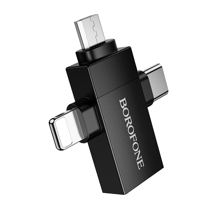 Borofone 3-in-1 Lightning, USB-C and Micro-USB to USB-A OTG Adapter